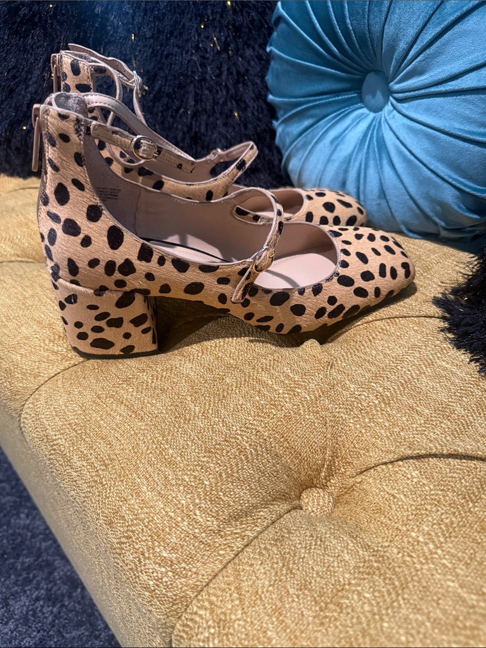 Leopard Print Mary Jane Block Heels in Tan and Black